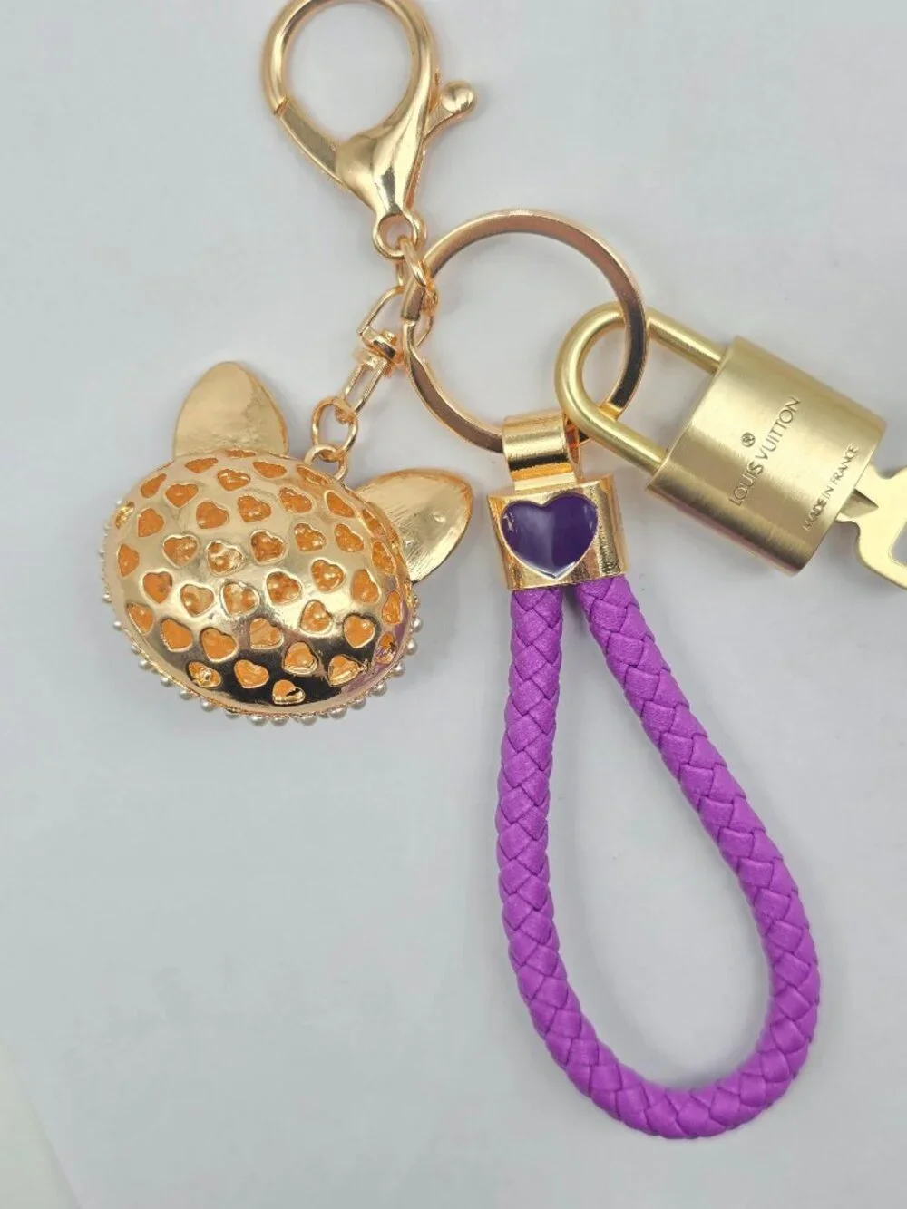 Authentic Louis Vuitton Padlock & Key Gold ✨ Unbranded Bunny Head Charm Keychain